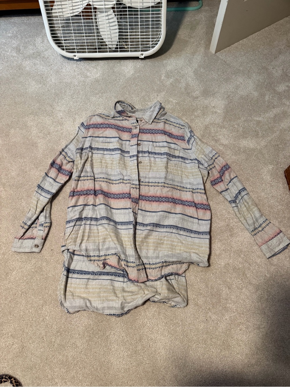 Urban Outfitters Cream Button-Down Shirt with Pastel Pink, Blue & Yellow Stripes